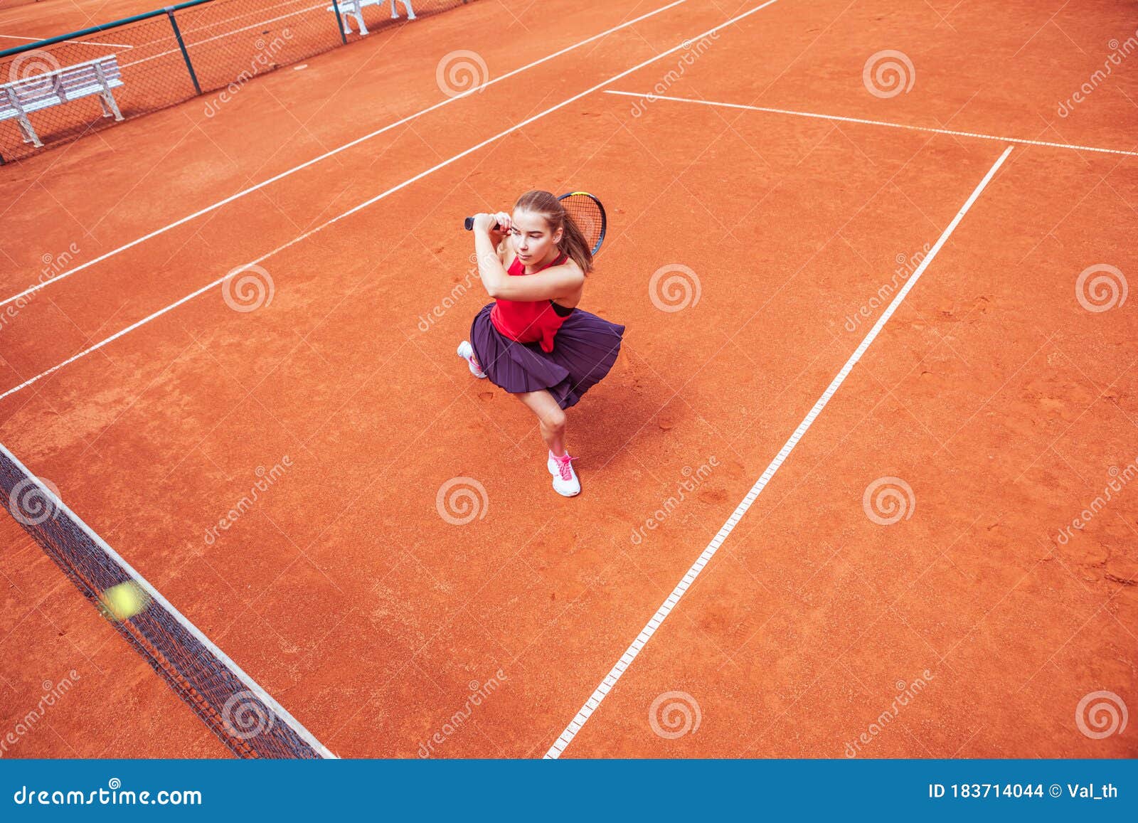 Young Women Play Tennis Set Flat Stock Vector (Royalty 