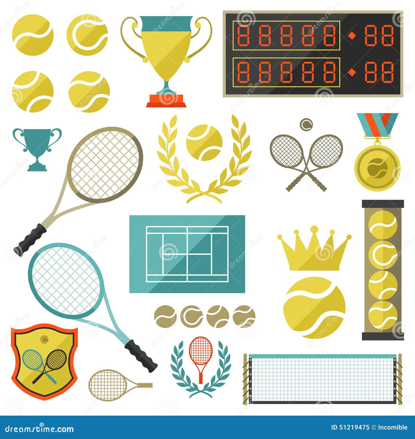 Tennis Icon Set in Flat Design Style Stock Vector Illustration of