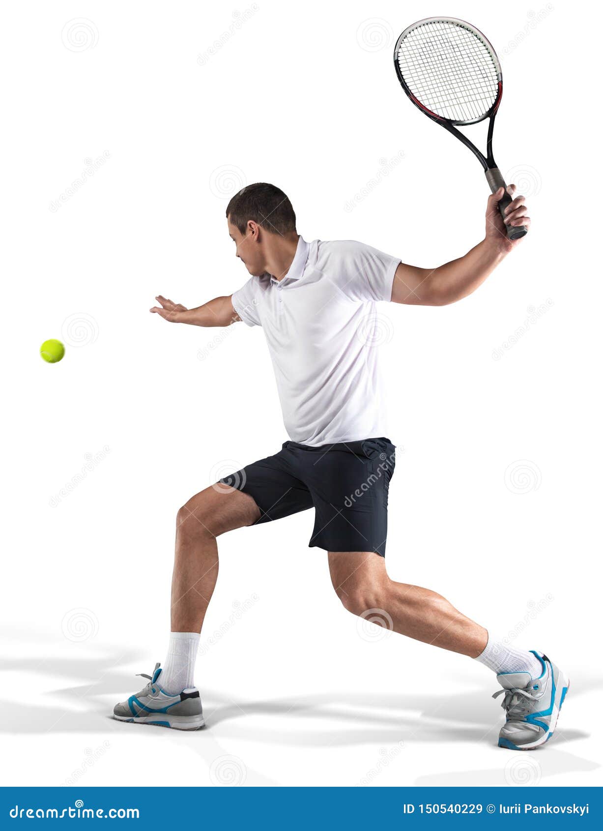 Tennis Player Hiting the Ball Isolated on White Stock Image Image of