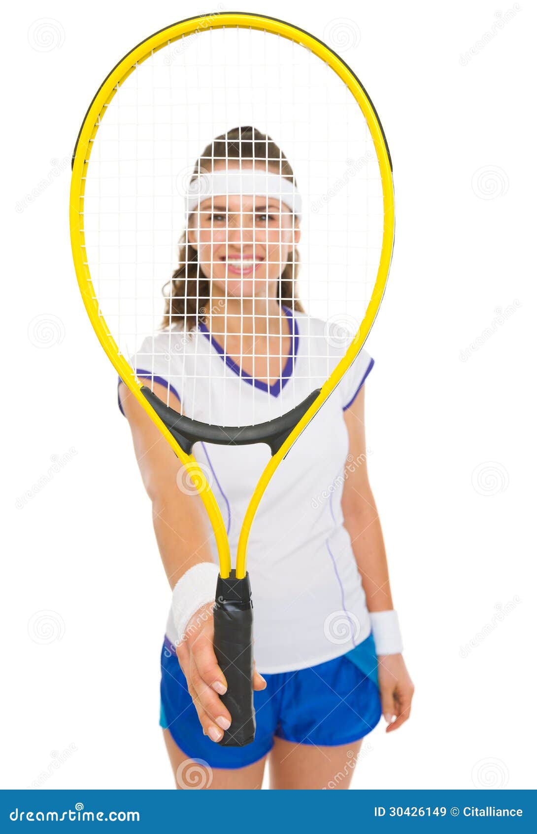 Tennis Player Holding Racket in Front of Face Stock Image Image of