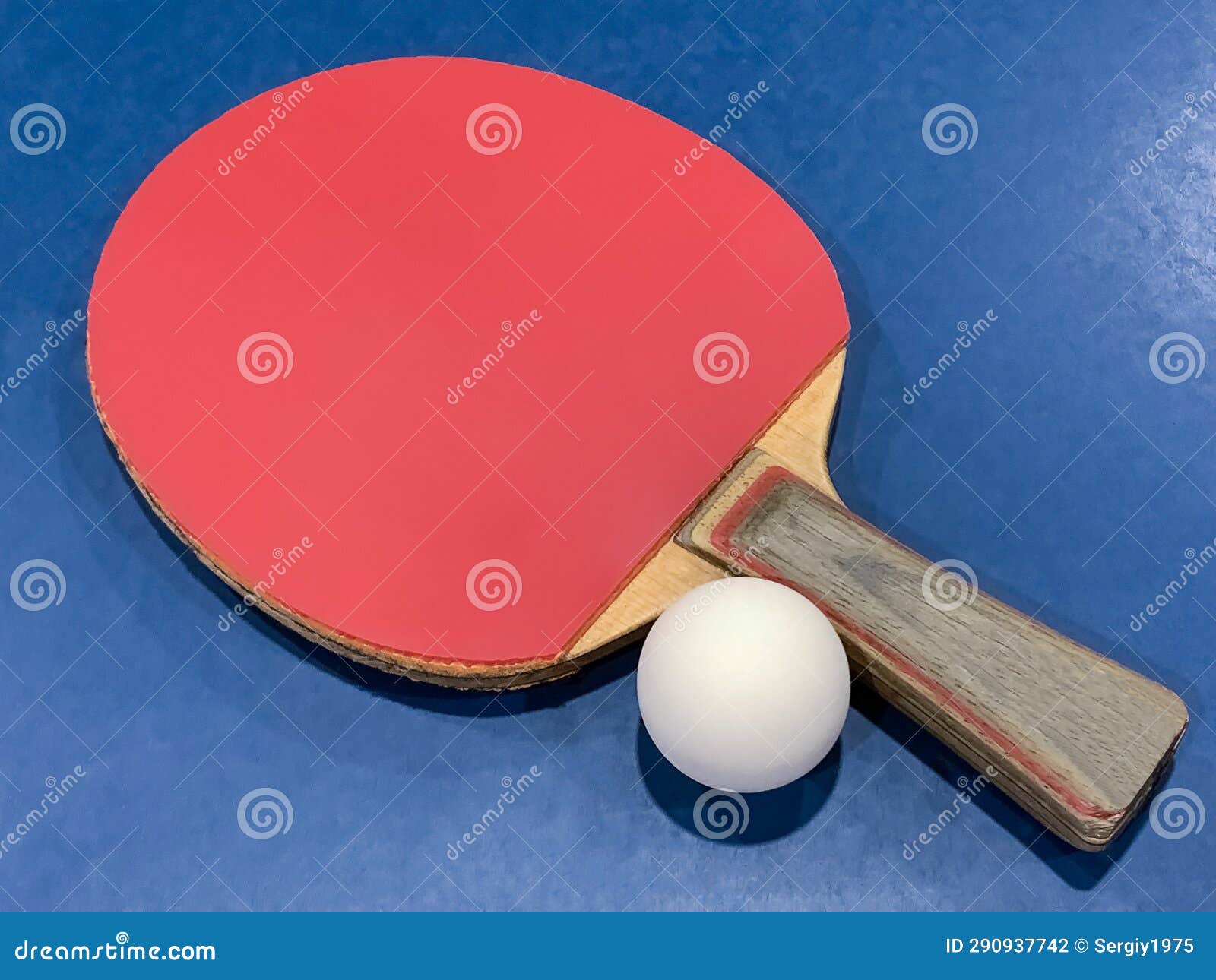 Tennis Racket with Ball on Blue Table Stock Photo Image of rubber