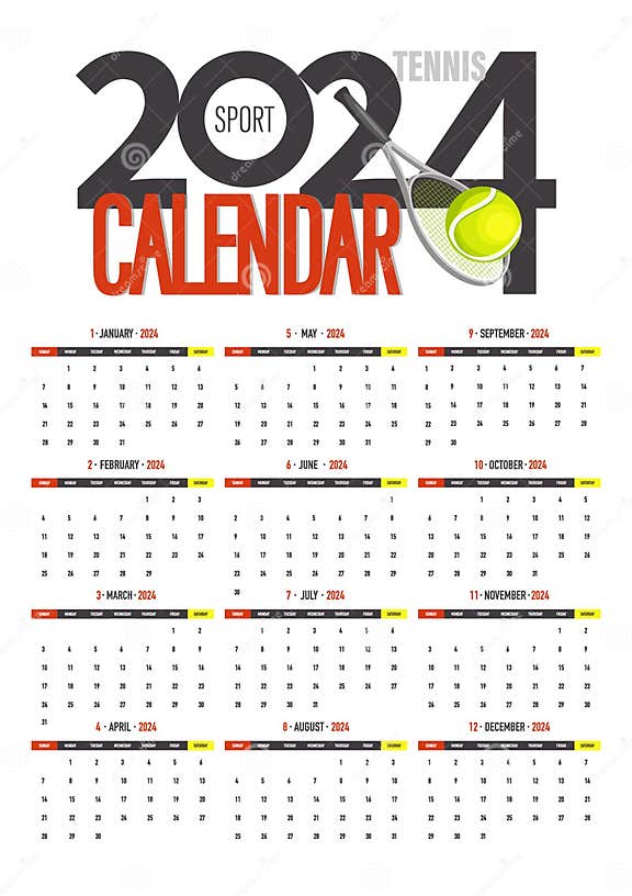 2024 Tennis. Sports Calendar. Vector Template. Tennis Competitions