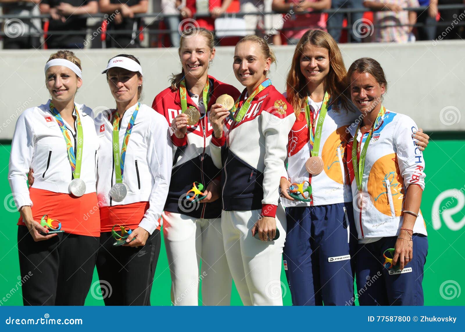 Tennis Women S Doubles Medalists Team Switzerland (L), Team Russia and Team  Czech during Medal Ceremony Editorial Image - Image of ceremony, doubles:  77587800
