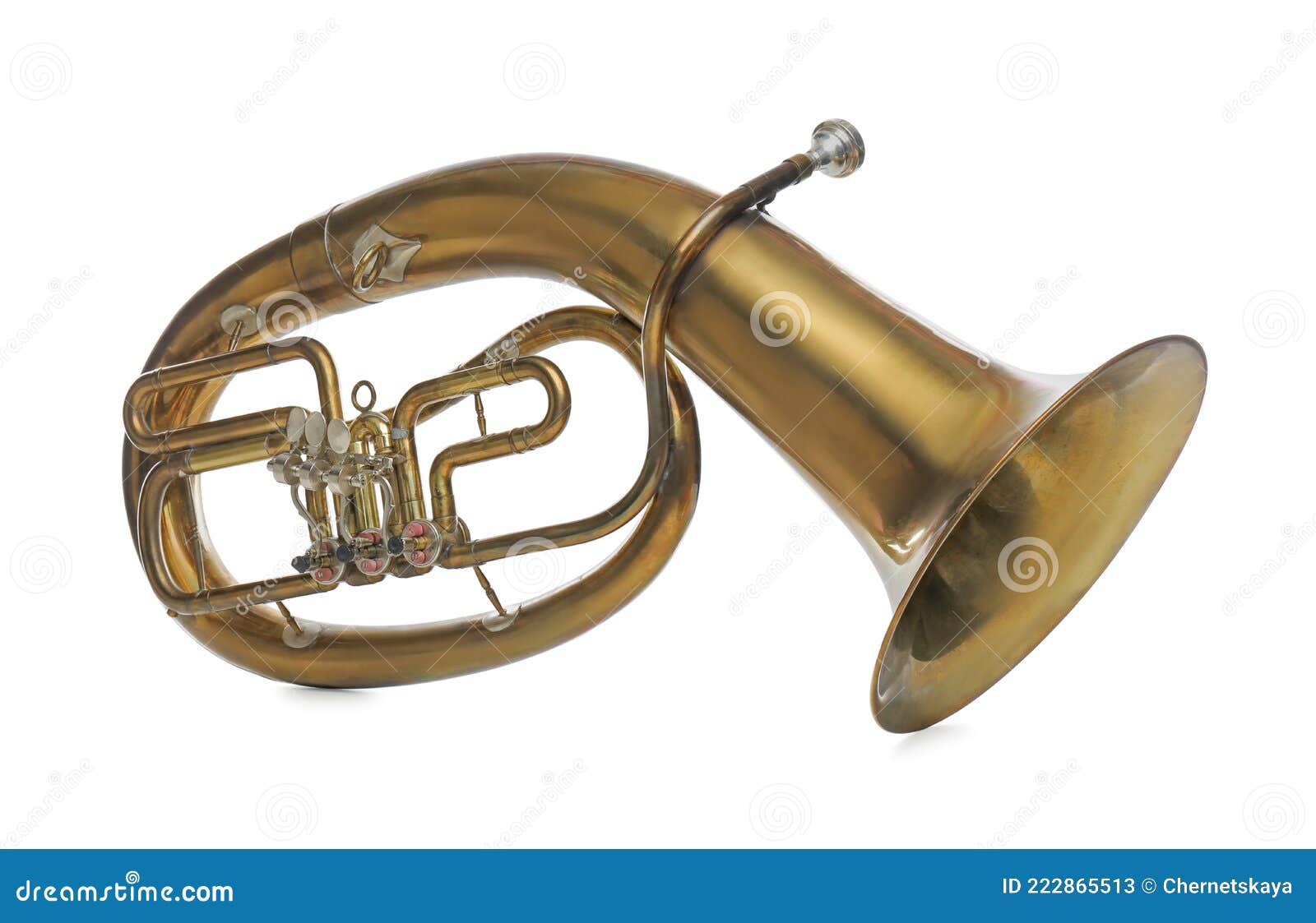 Tenor Horn Isolated on White. Wind Musical Instrument Stock Image
