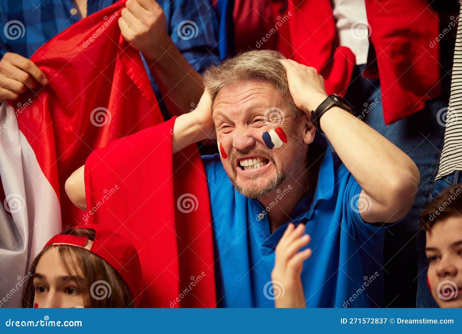 Tense Game Moment Man Football Fan Emotionally Watching Championship