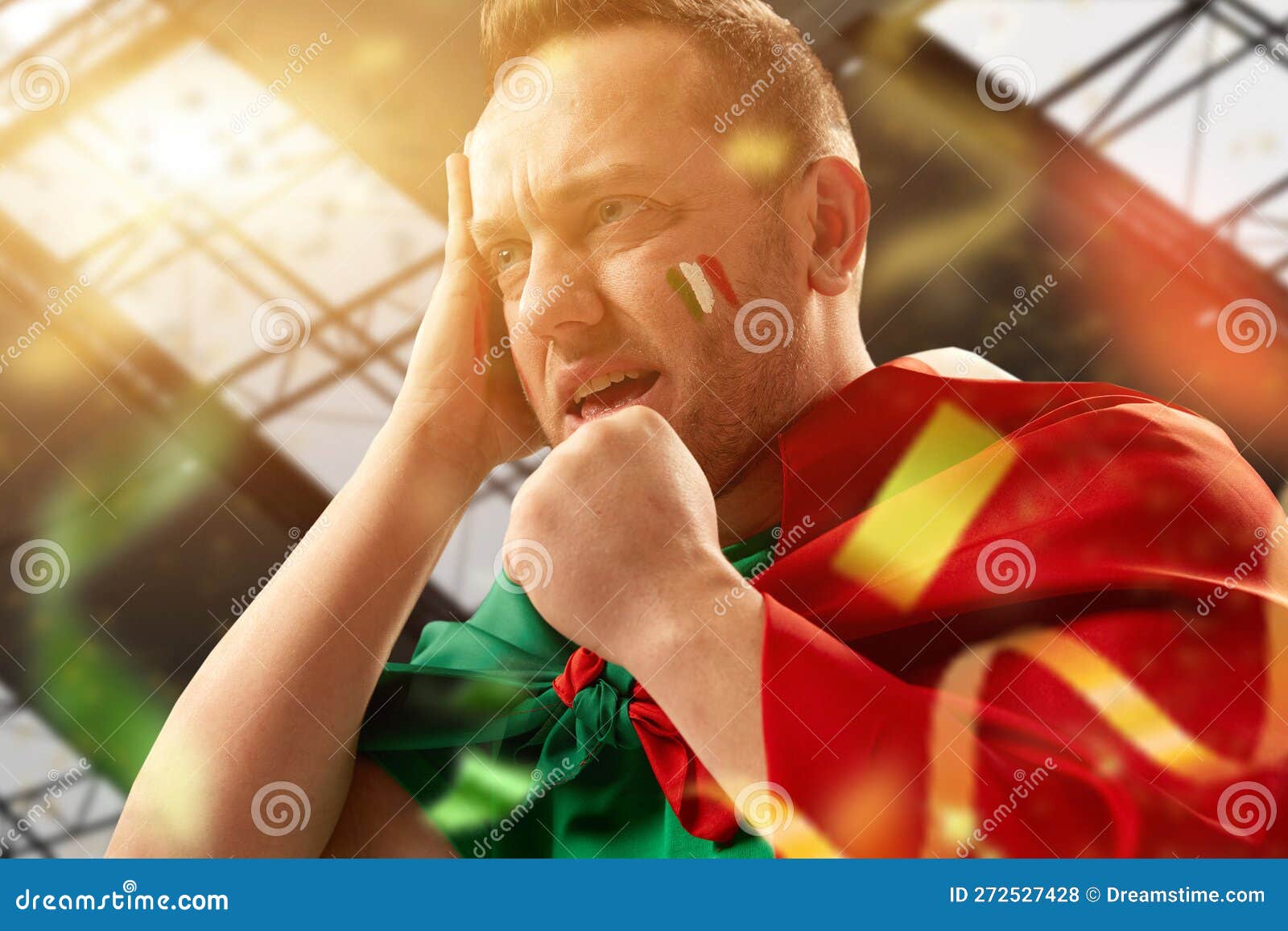 Tense Moment Football Soccer Fan Mature Man Emotionally Watching