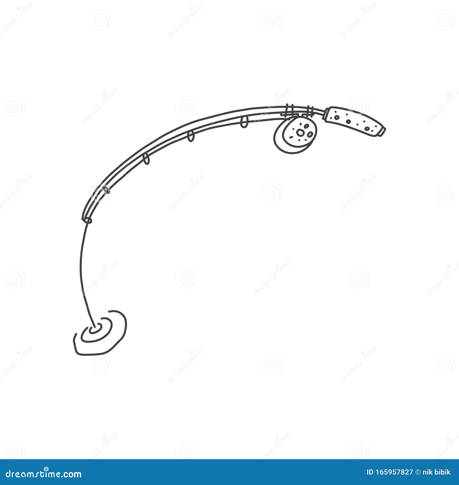 Tense Ultimate Fishing Rod Sketch Hand Drawn Fish Stock Illustration