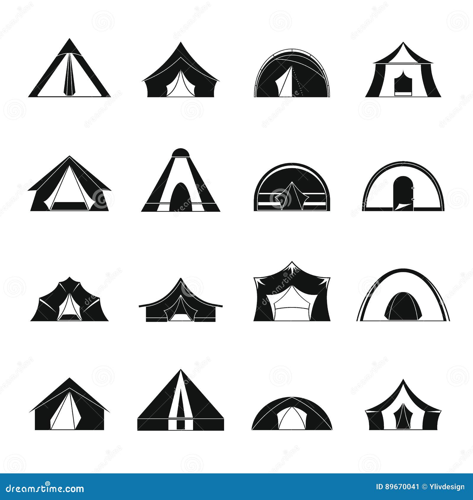Tent Forms Icons Set Simple Style Stock Vector Illustration Of Campfire Recreation 89670041