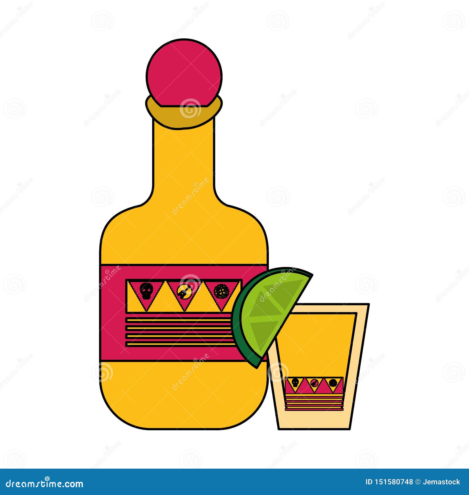 Tequila Bottle and Shot with Lemon Stock Vector - Illustration of ...