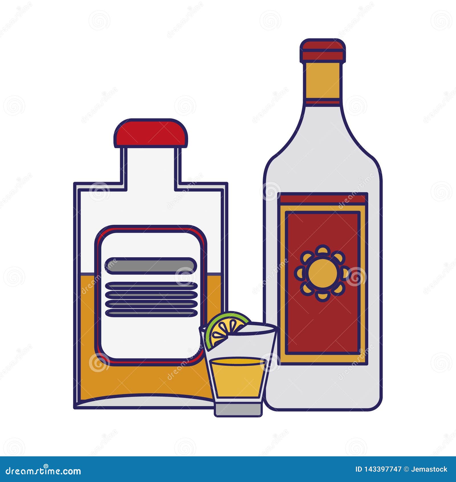 Tequila Bottles and Shot with Lemon Stock Vector - Illustration of shot ...