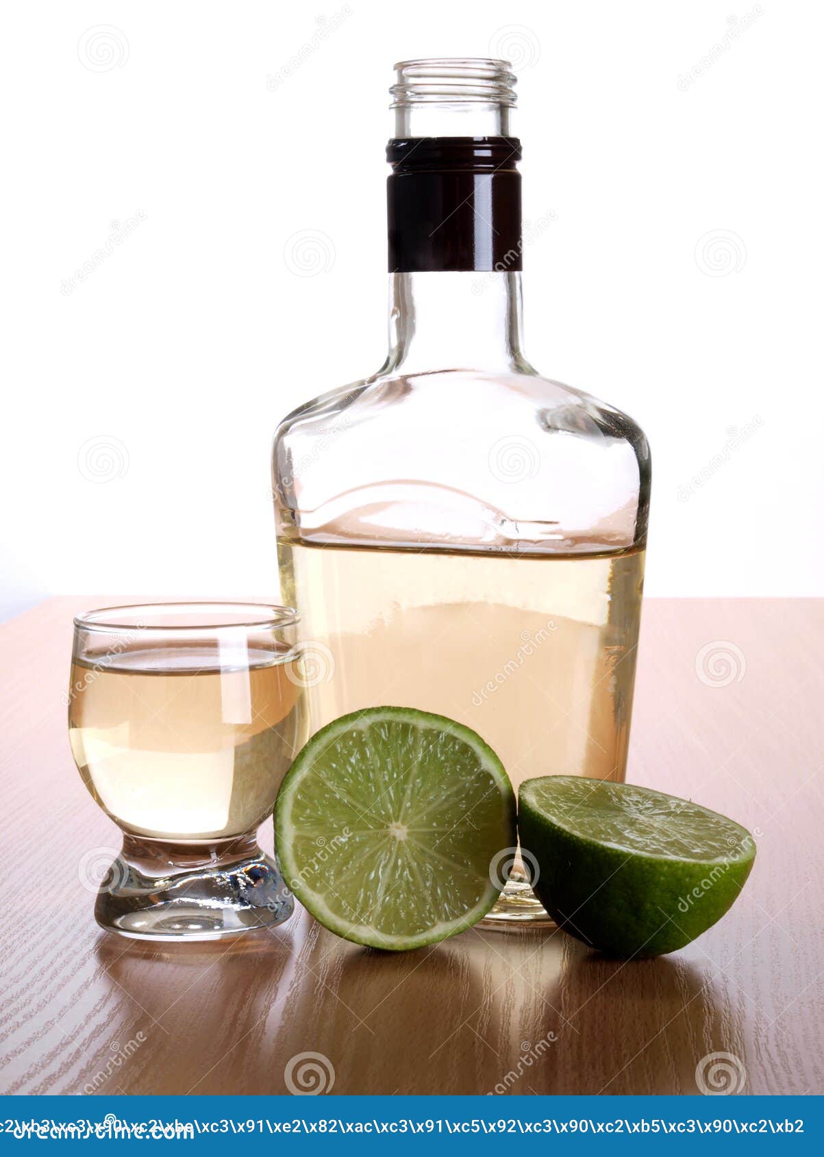 Tequila Cup and Bottle on Wood Stock Image Image of color