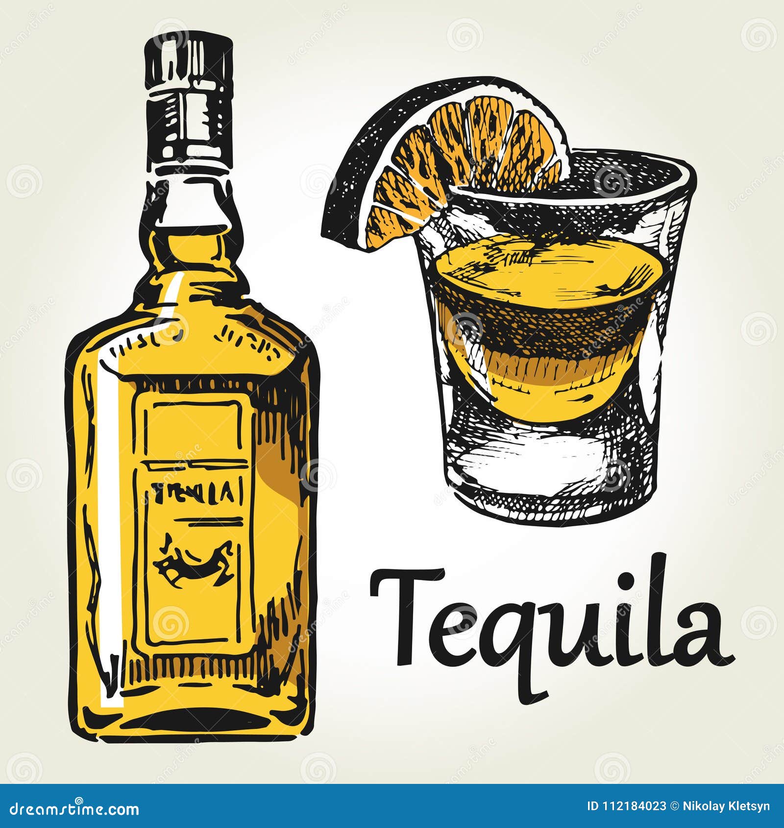 Tequila set color stock illustration. Illustration of citrus 112184023