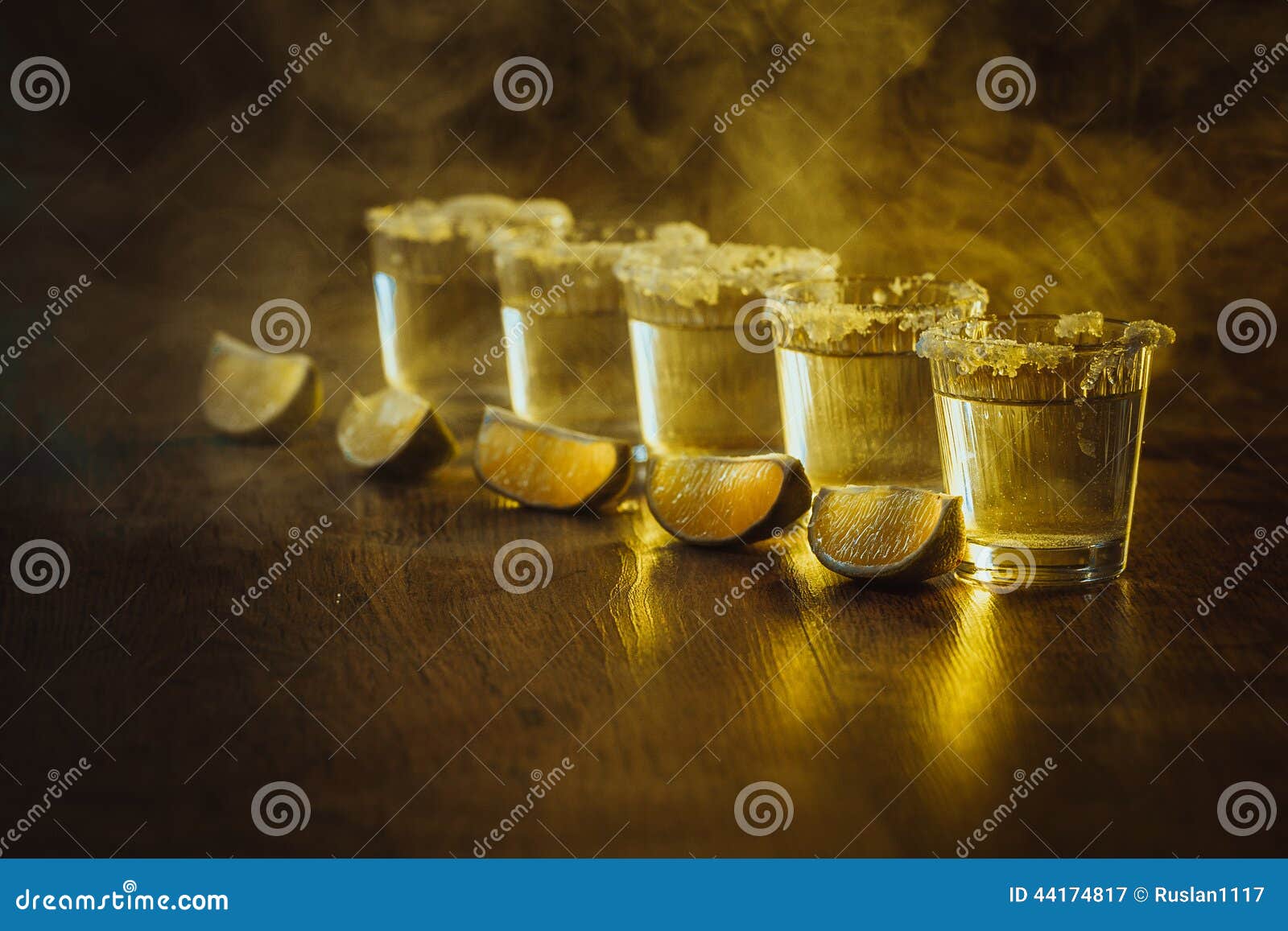 Tequila in Shot Glasses with Lime and Salt Stock Image Image of