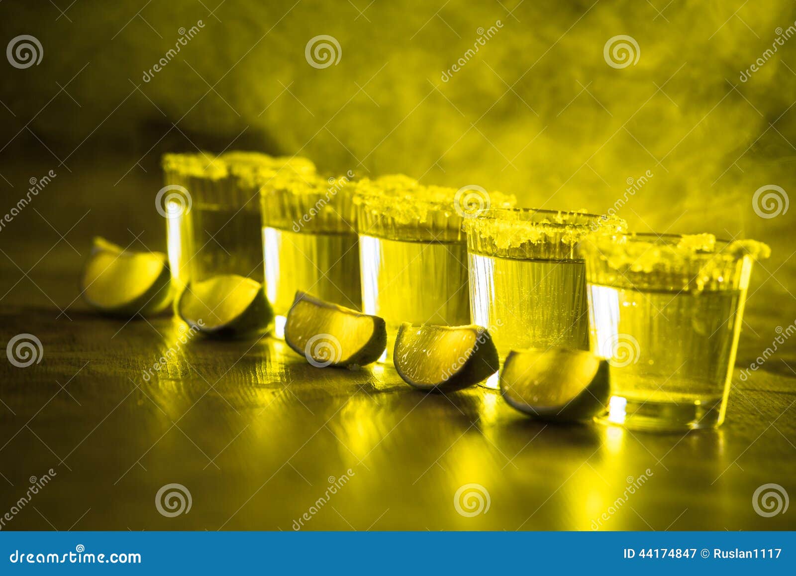 Tequila in Shot Glasses with Lime and Salt Stock Image Image of