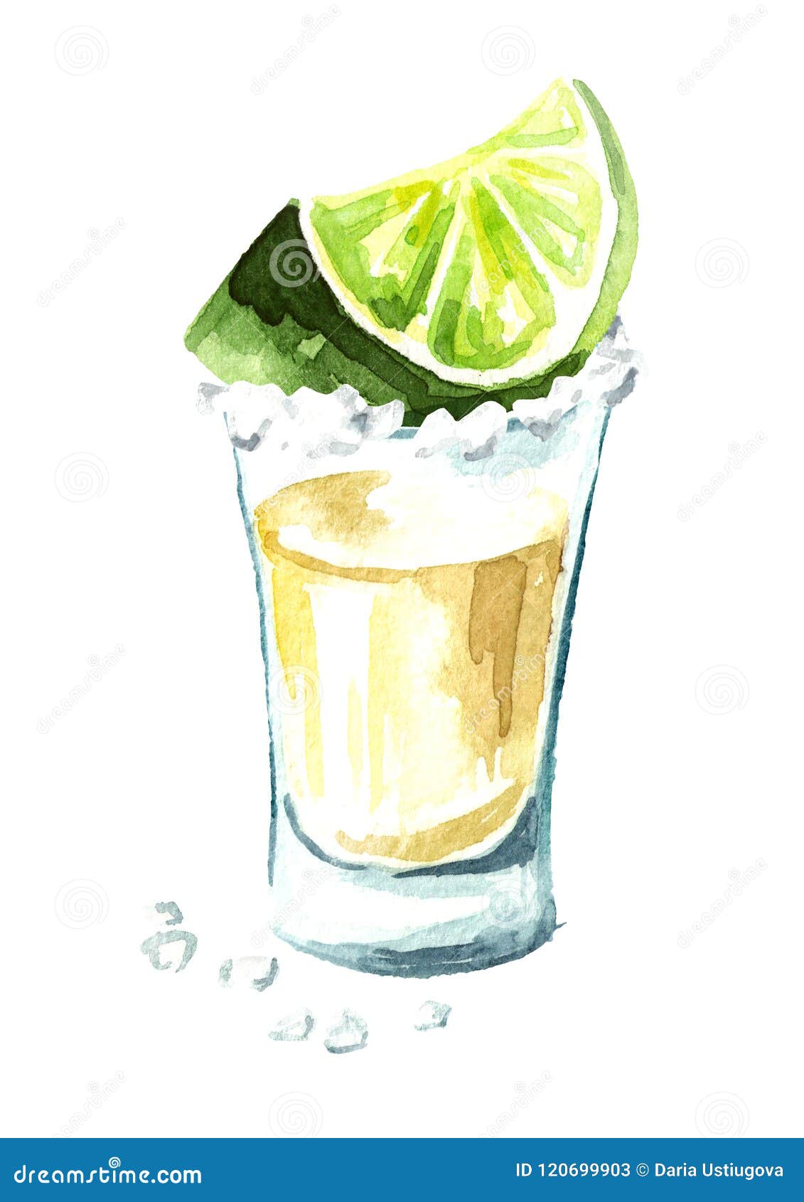 Tequila Shot with Lime and Salt. Hand Drawn Watercolor Vertical ...