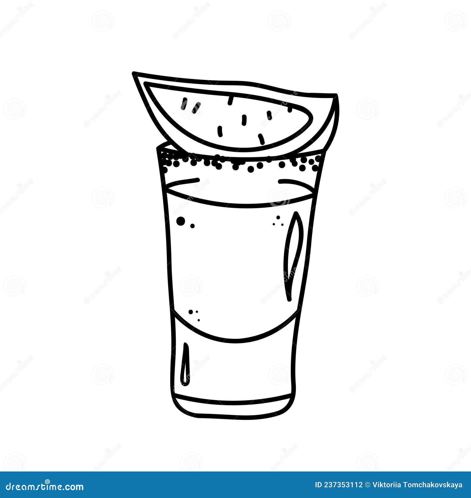 Tequila Shot with Lime and Salt. Vector Illustration in Doodle Style ...