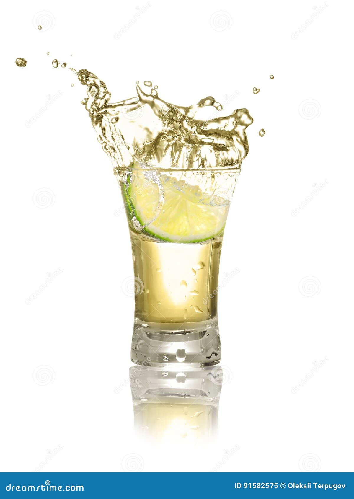 Tequila Shot With Lime Slice Stock Image Image of golden, drop 91582575