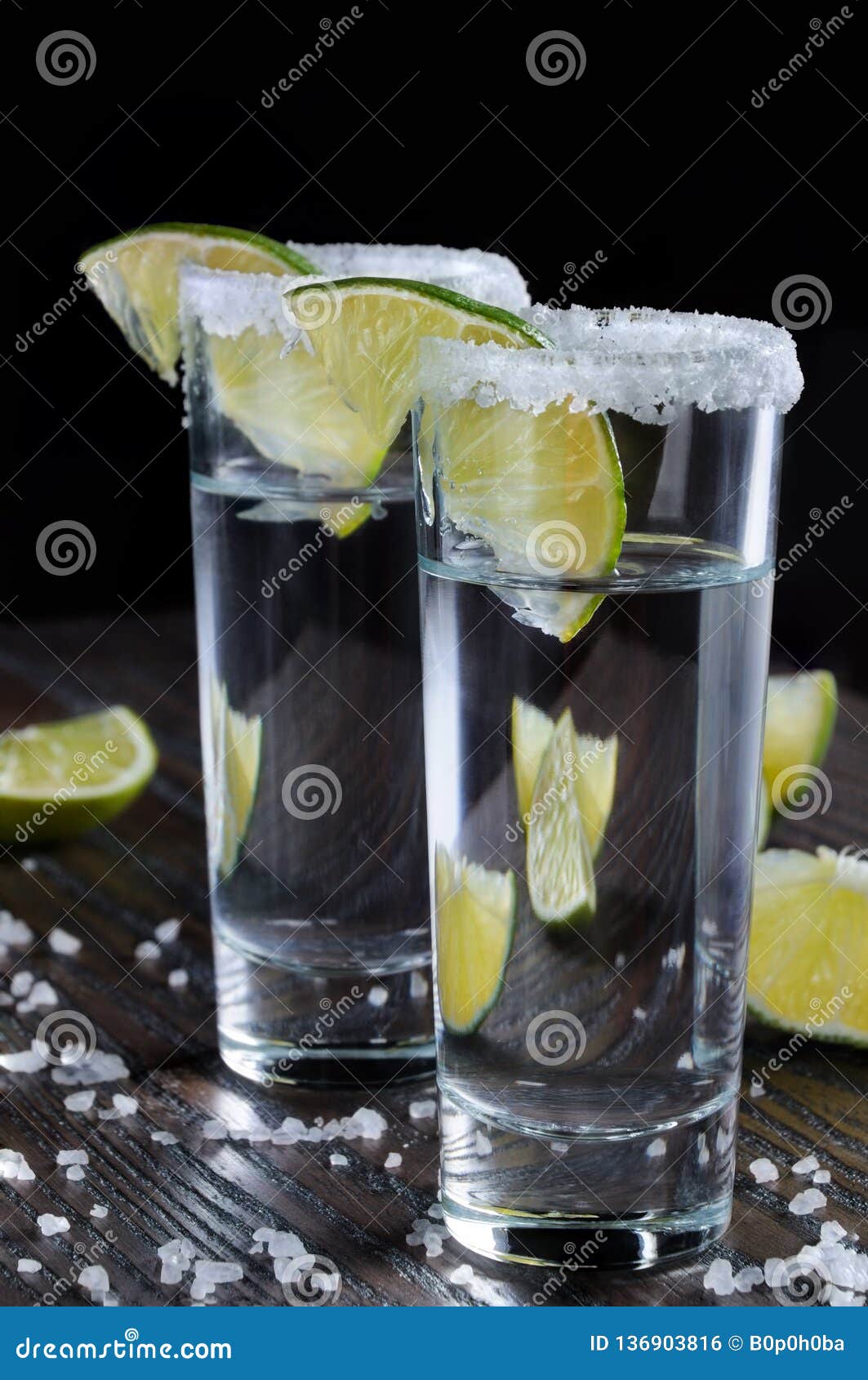 Tequila Tall Shot Glasses with Lime Stock Photo Image of lime, food