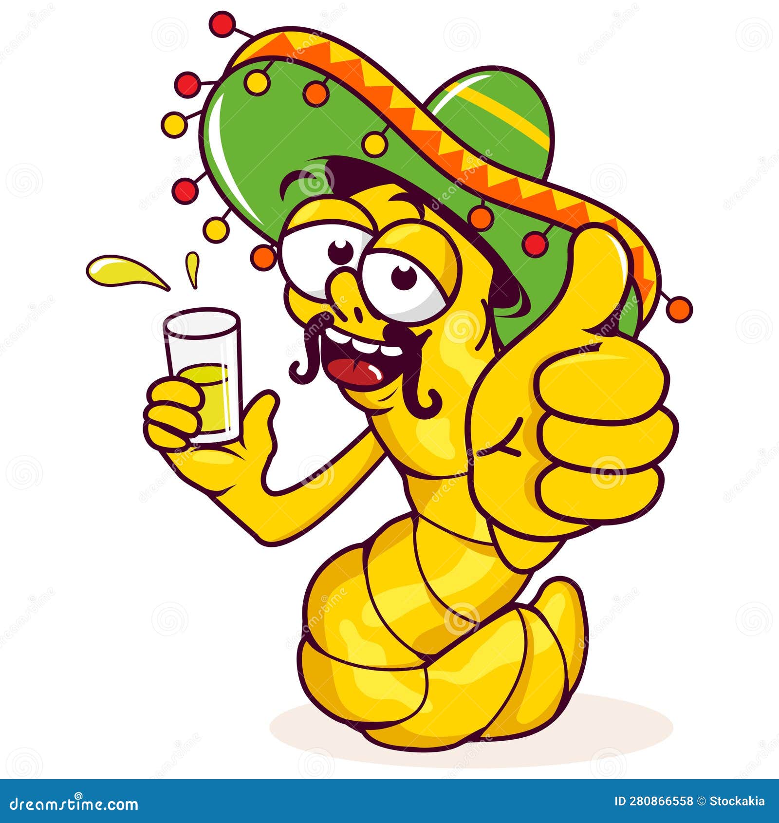 Cartoon Tequila Worm Drinking a Shot of Tequila. Vector Illustration ...