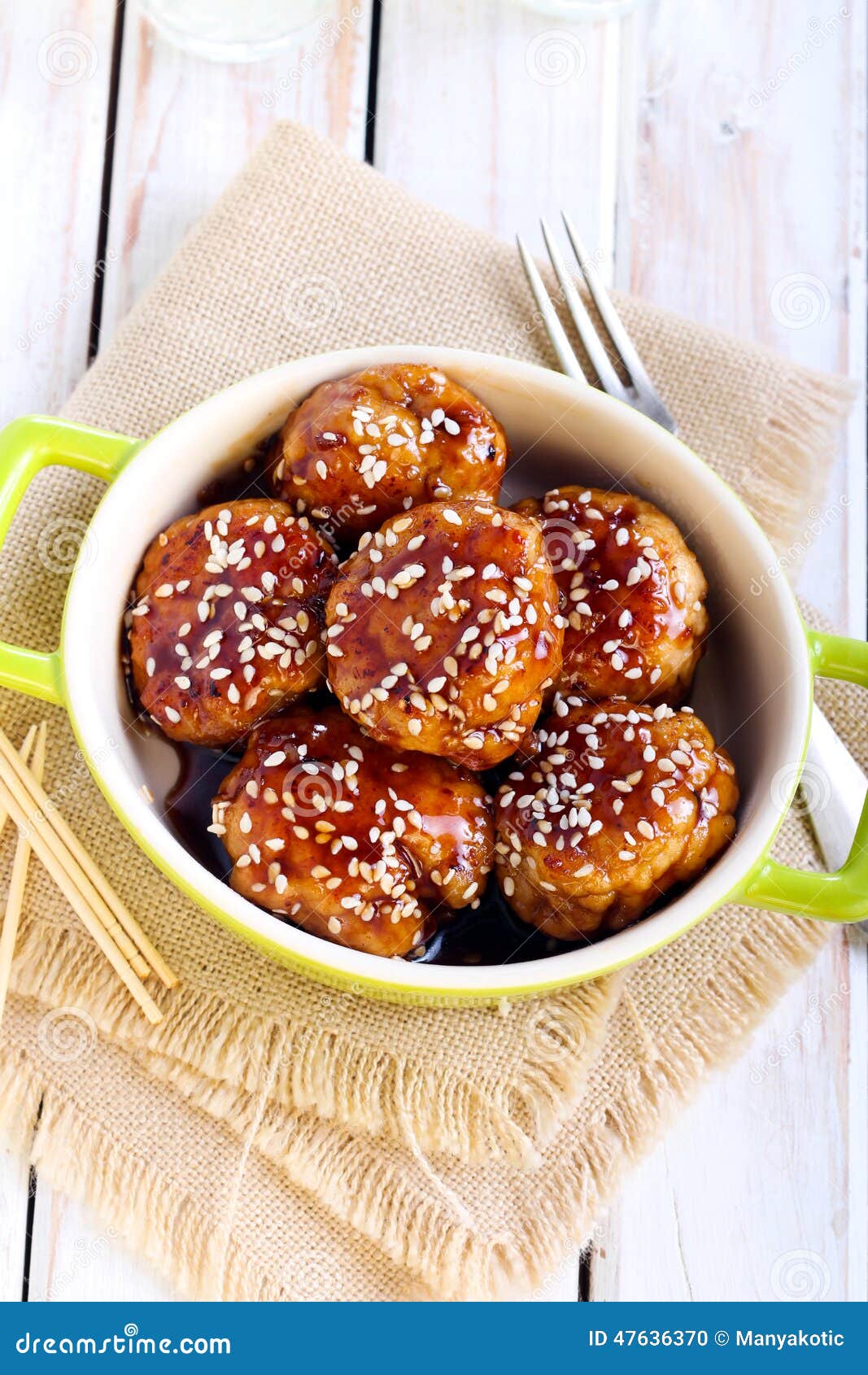 Teriyaki chicken meatballs stock photo. Image of snack - 47636370