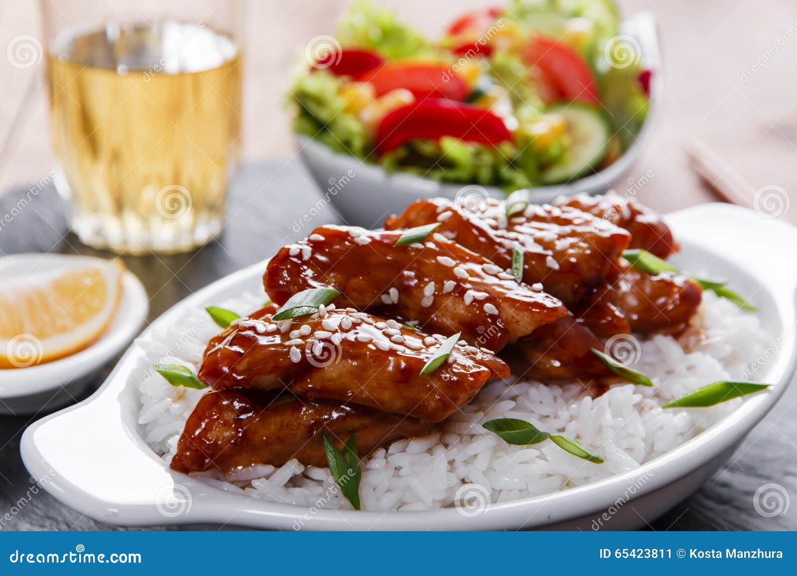 Teriyaki Chicken with Rice and Salad Japanese Cuisine Stock Image