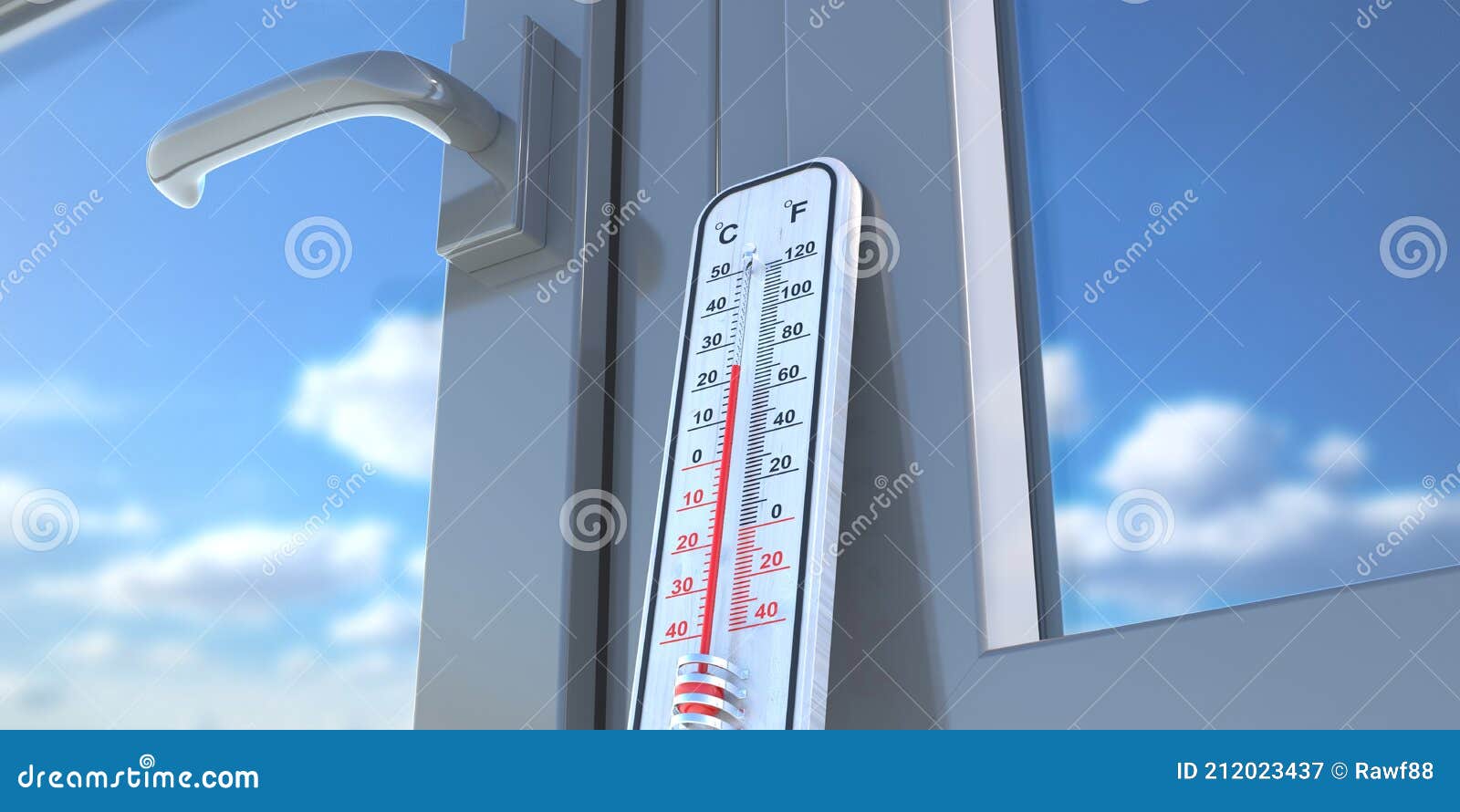 Termómetro Temperatura Veinte Grados Celcius Vidrio Ventana Casa Interior  3d Ilustración Stock de ilustración - Ilustración de cerrado, fondo:  212023437