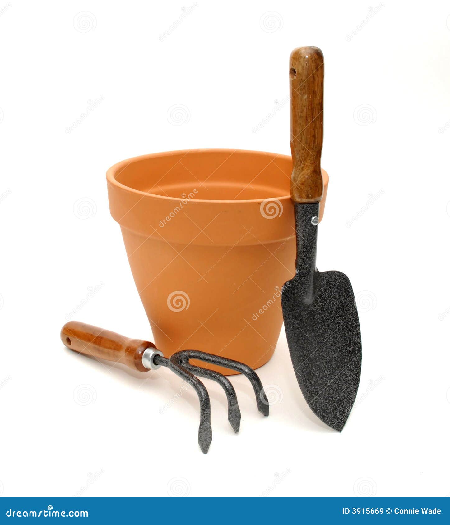 Terra Cotta Pot and Tools stock image. Image of shovel 3915669