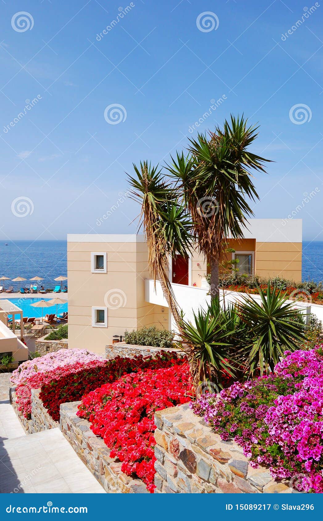Terrace with flowers stock image. Image of blue, nature 15089217