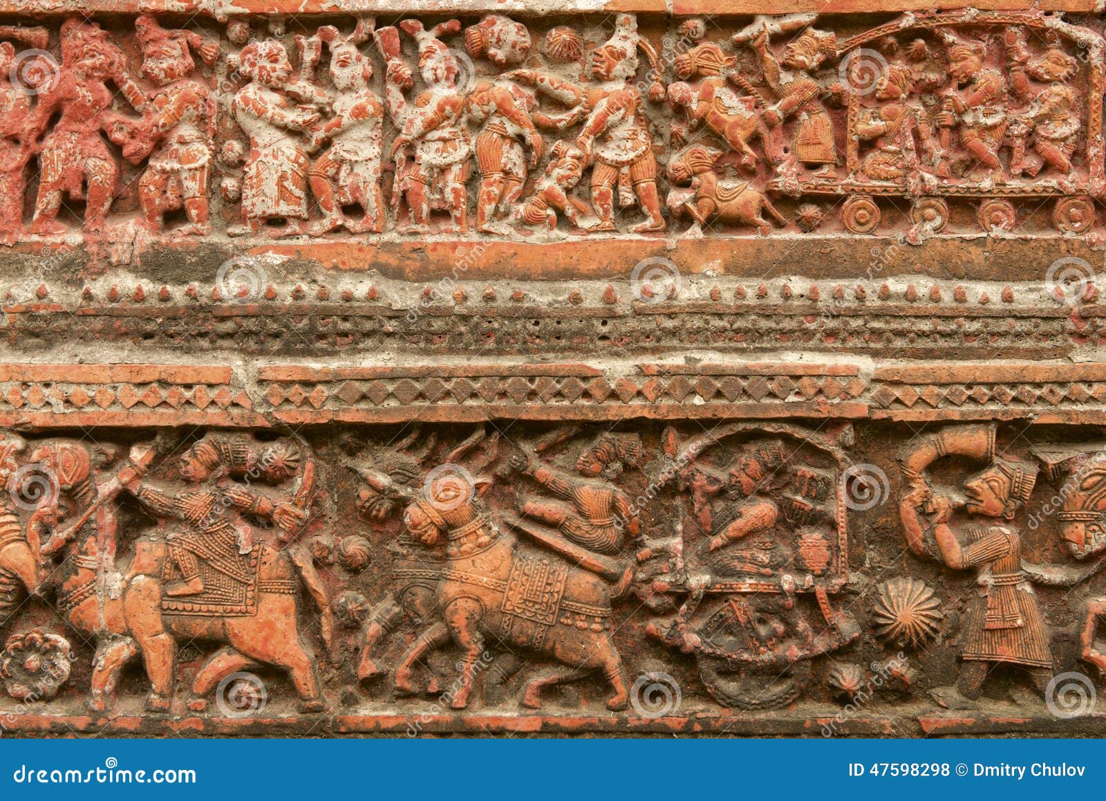 terracota figures at pancharatna govinda temple in puthia, bangladesh