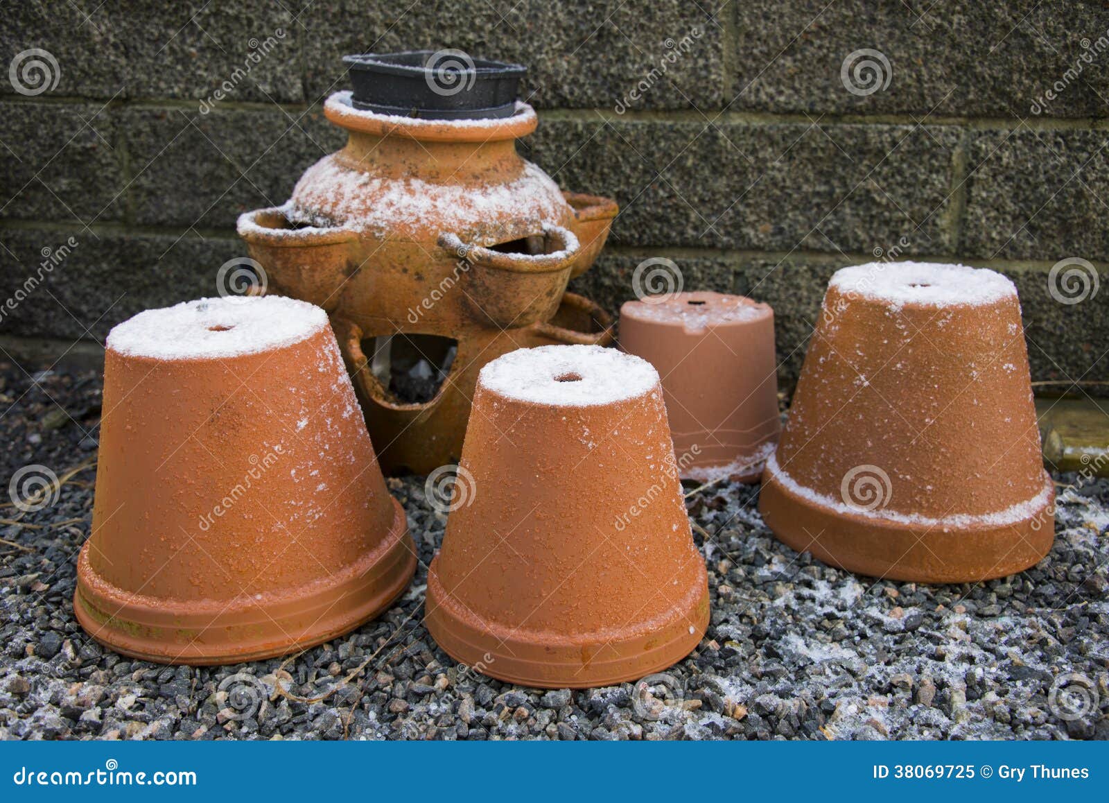 Terracotta pots in winter stock image. Image of storage 38069725