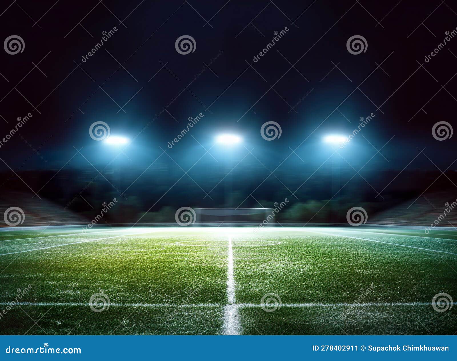 Terrain De Football Et Lumières Vives Illustration Stock