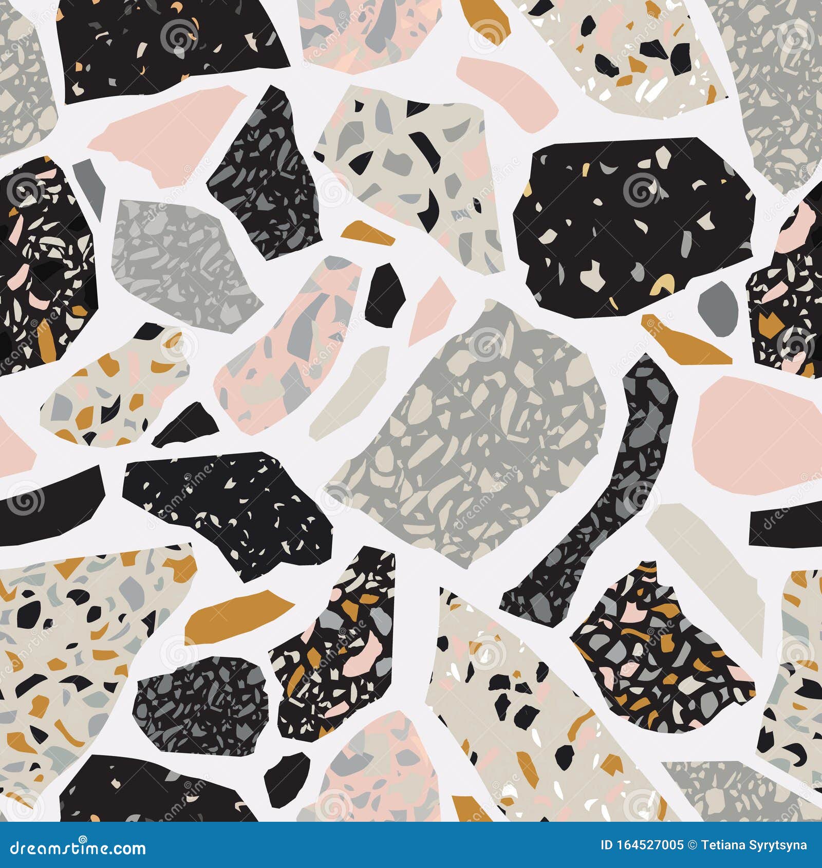Seamless rock or stone shaped contour pattern print. High quality  illustration. Terrazzo like mosaic of natural rounded curve shapes.  Textured contemporary surface design for print. Stock Illustration