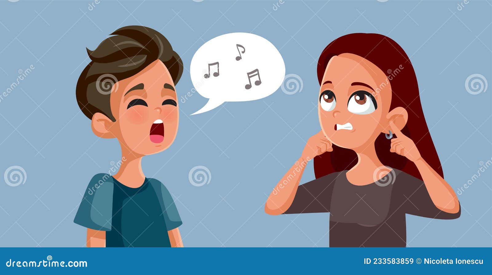 Boy Singing Awful Song Annoying Her Friend Vector Cartoon Stock Vector - Illustration of ears, irritating: 233583859 Boy Singing Awful Song Annoying Her Friend Vector Cartoon Stock Vector - Illustration of ears, irritating: 233583859