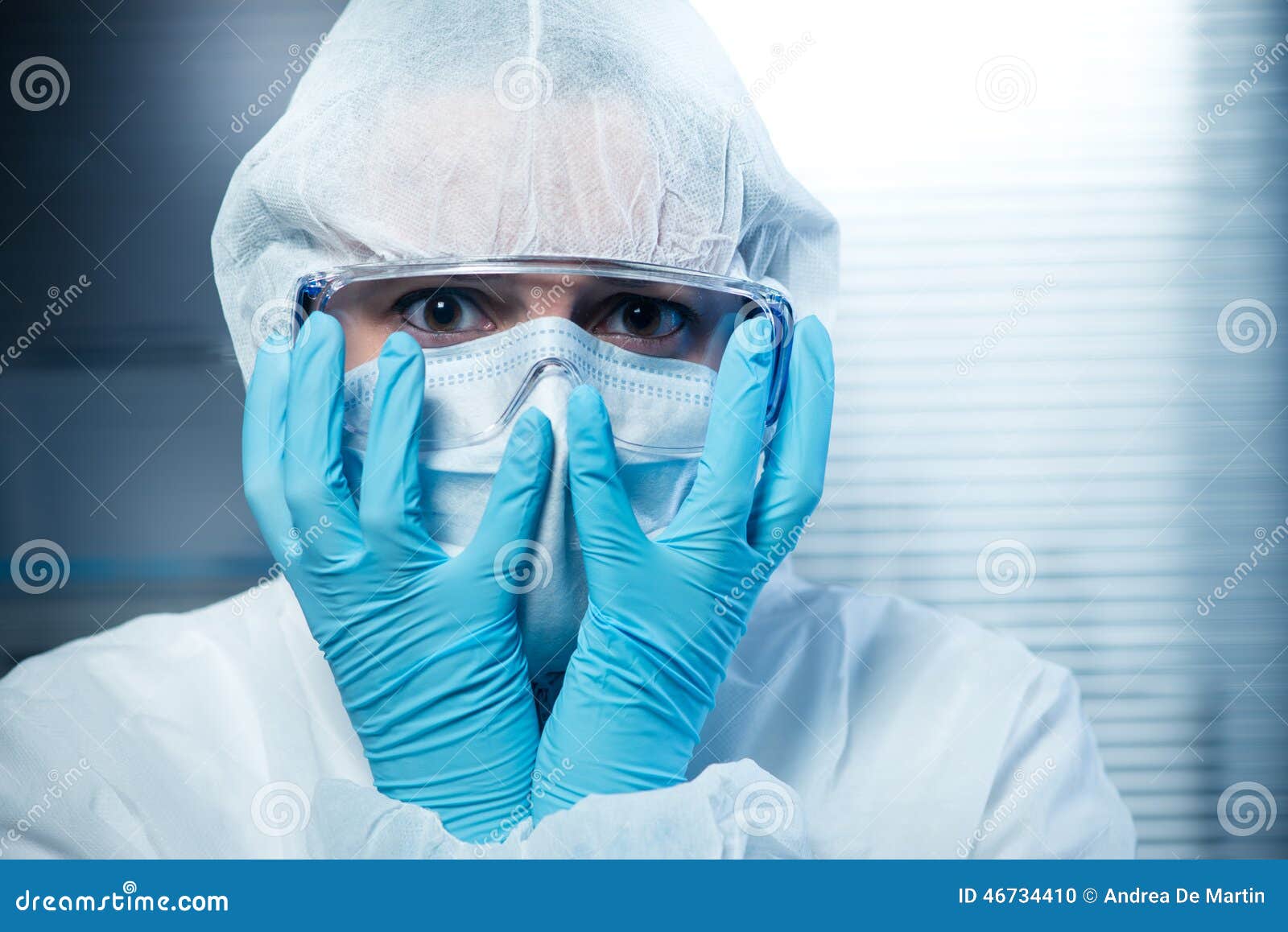 Terrified Scientist in Hazmat Suit Stock Photo - Image of protective ...