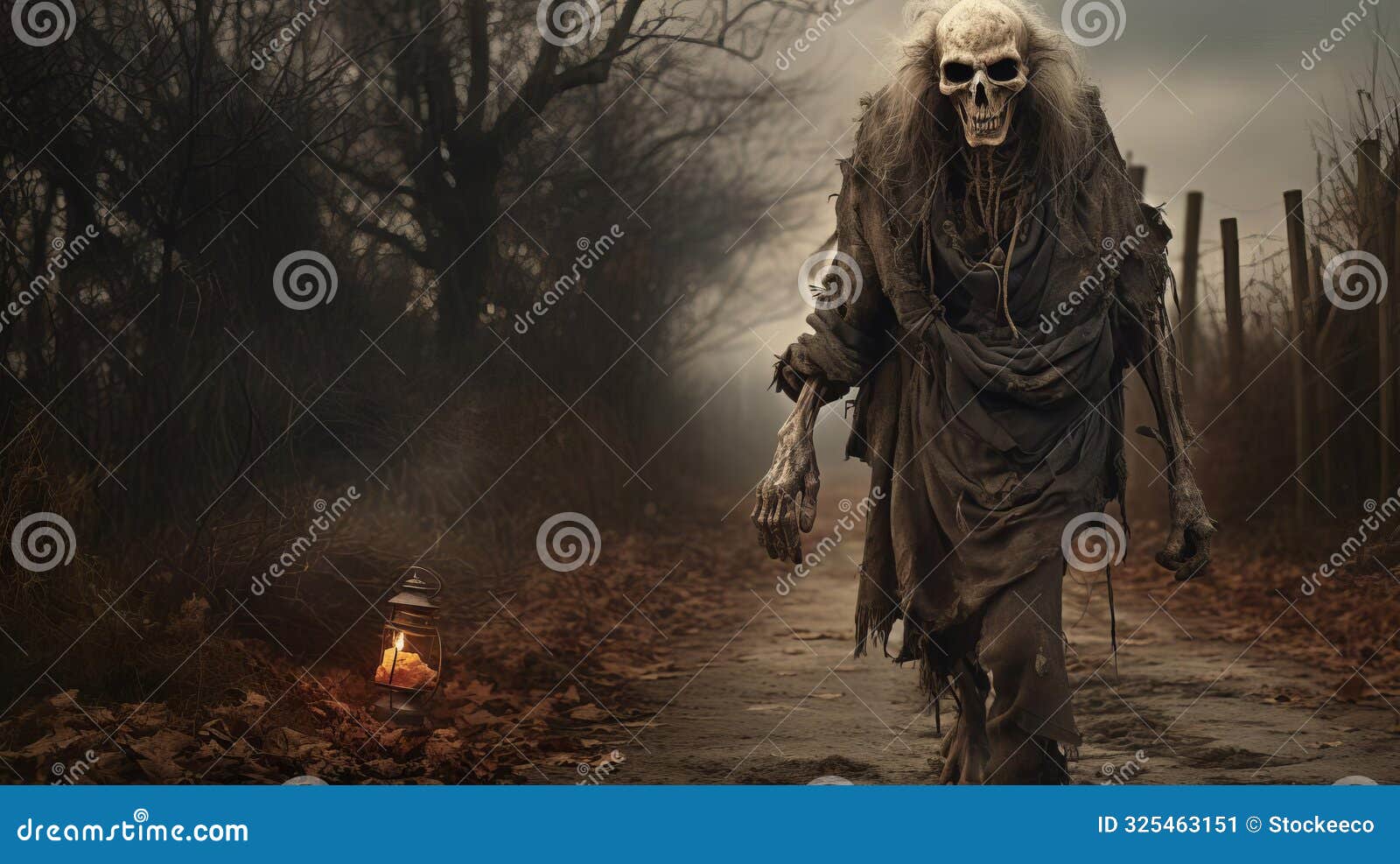 terrifying scene of possessed objects with withered old man