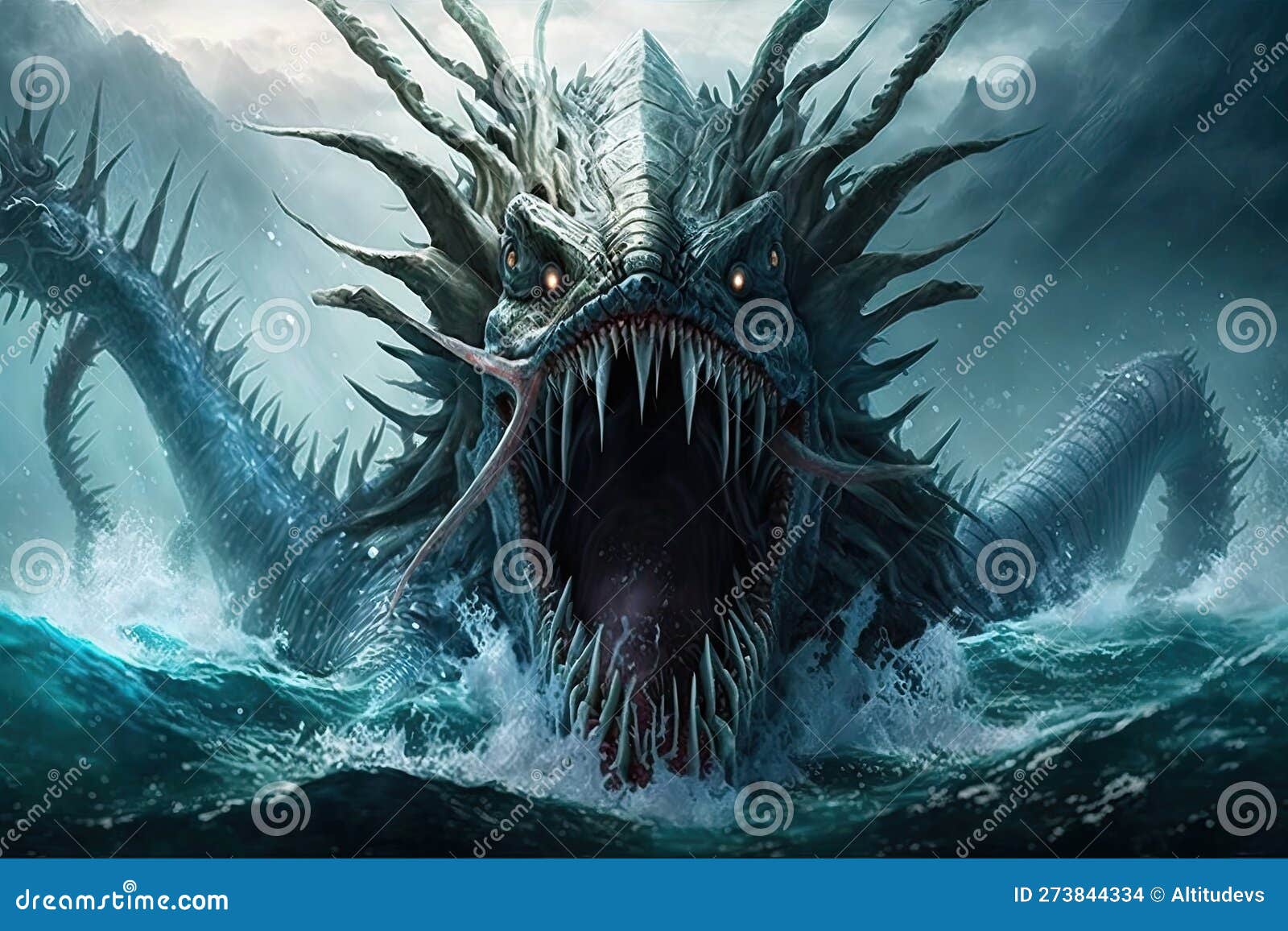A Terrifying Sea Monster, with Many Tentacles and Sharp Teeth. Stock