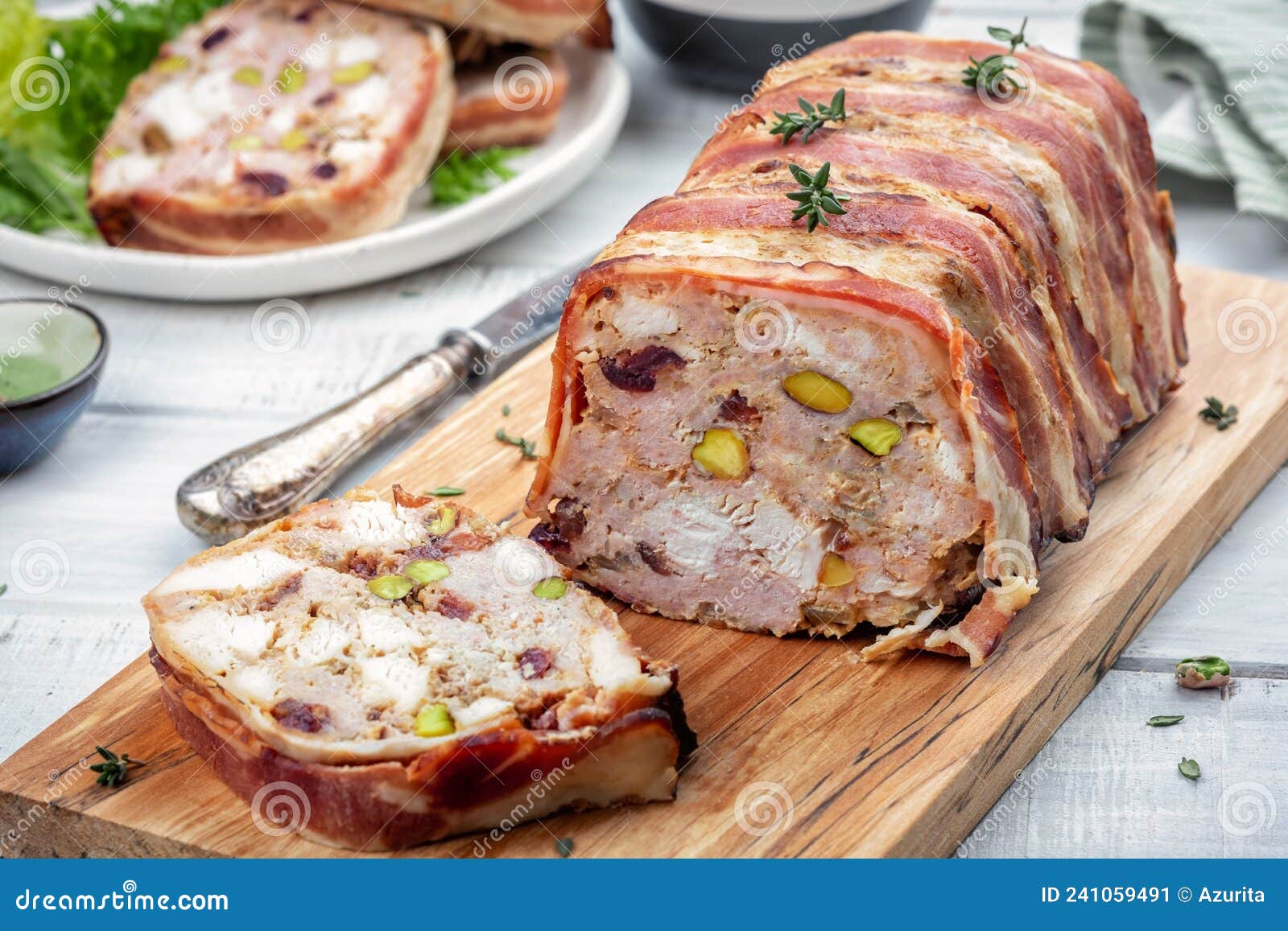 Terrine of Pork with Pistachios, Cherries and Chicken Stock Image
