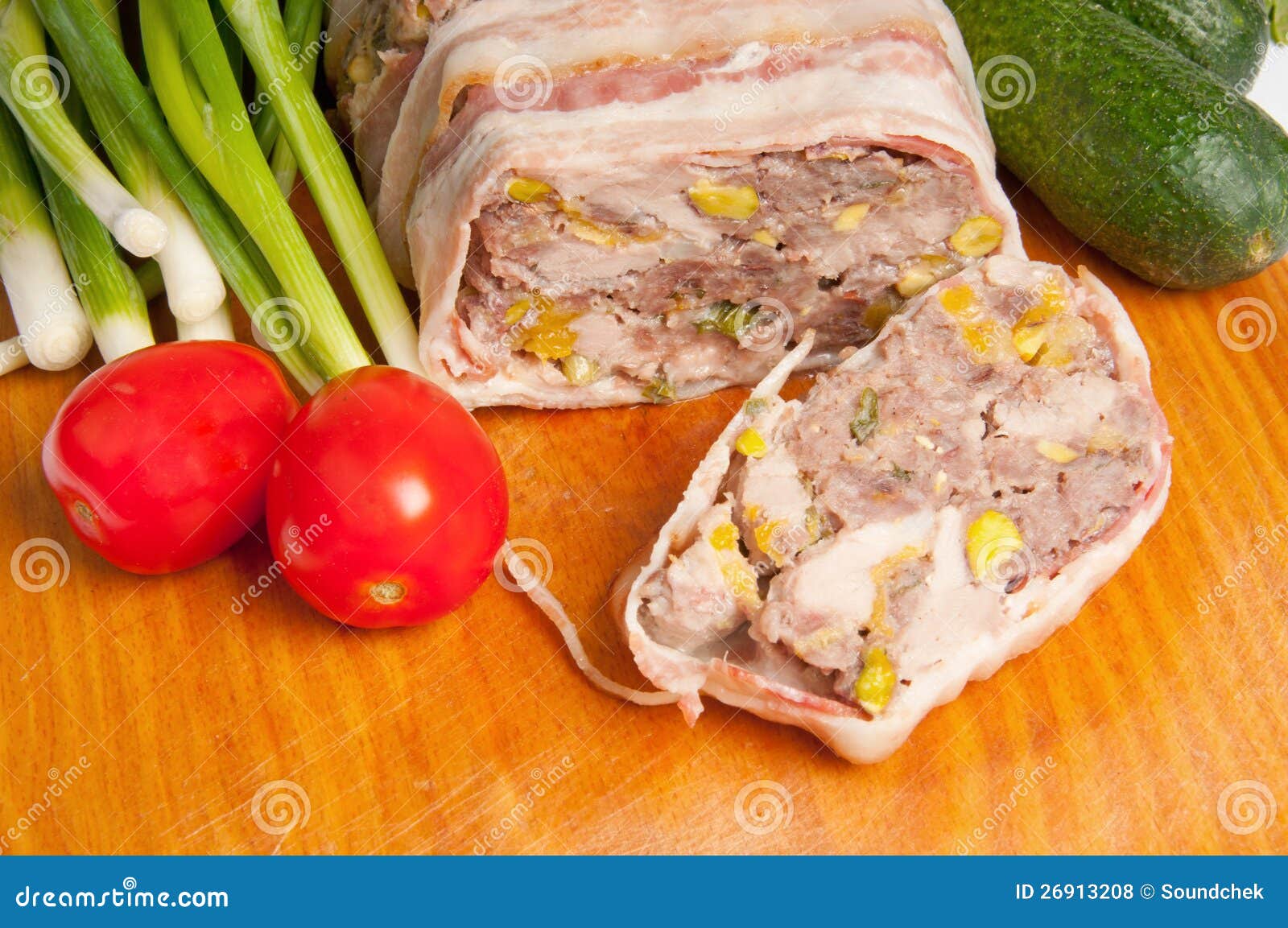 Terrine on a wooden board stock photo. Image of bacon 26913208