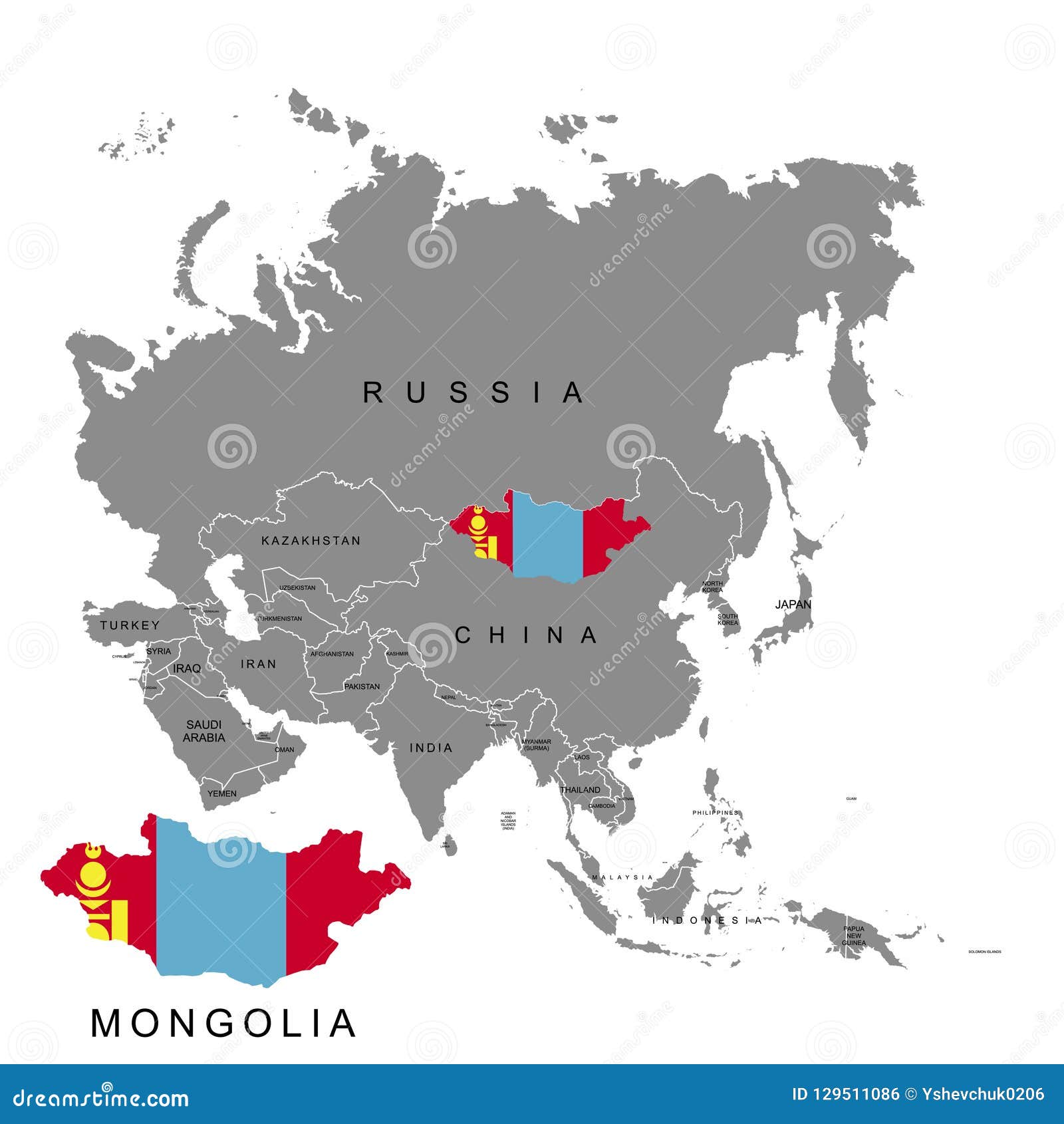 Territory of Mongolia on Asia Continent. Flag of Mongolia. Vector ...