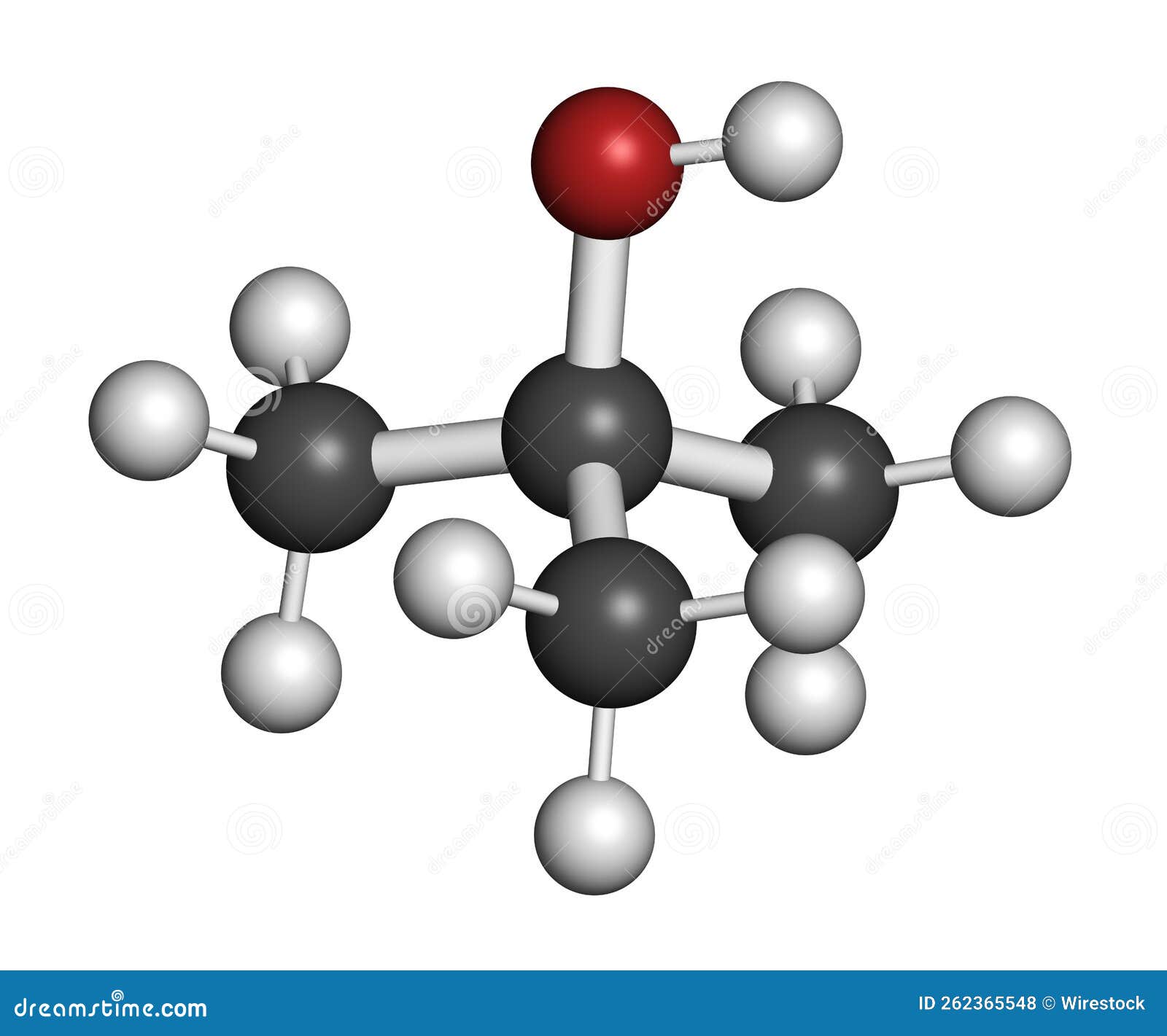 tert-butyl alcohol (tert-butanol) solvent molecule. 3d rendering.