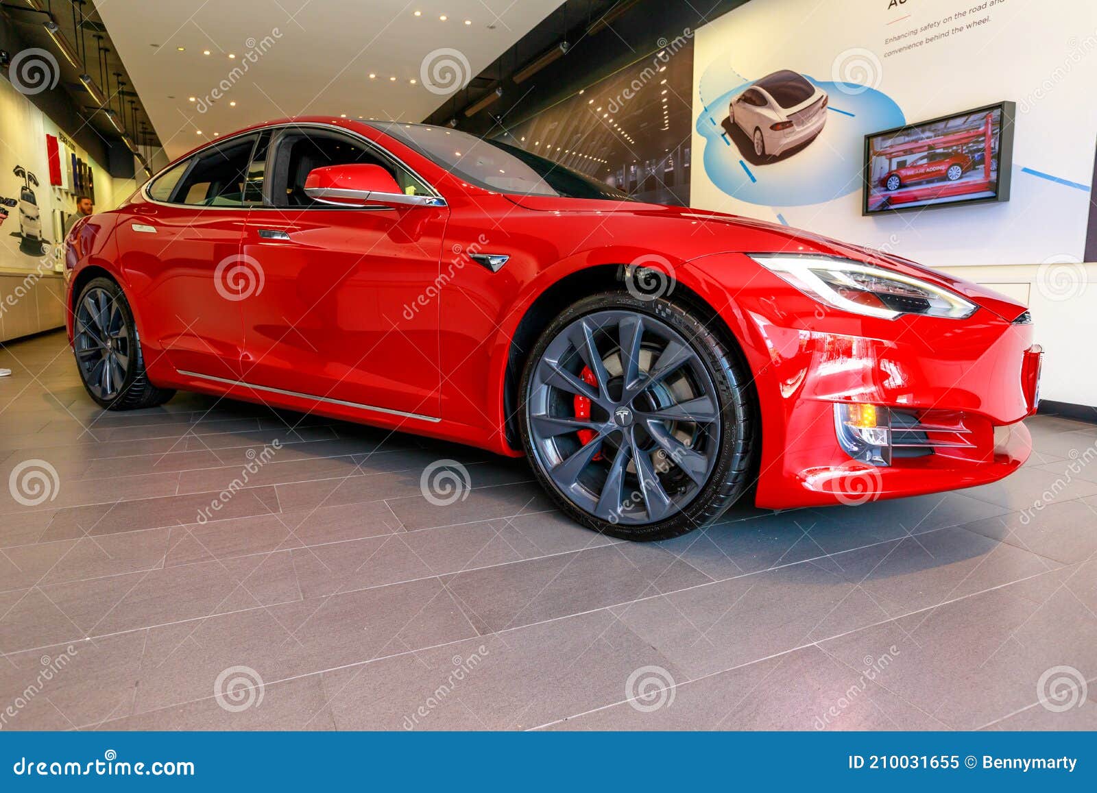 tesla model s red side view