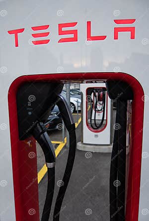 Tesla Fast Charging Stations For Electric Cars Editorial Stock Image 