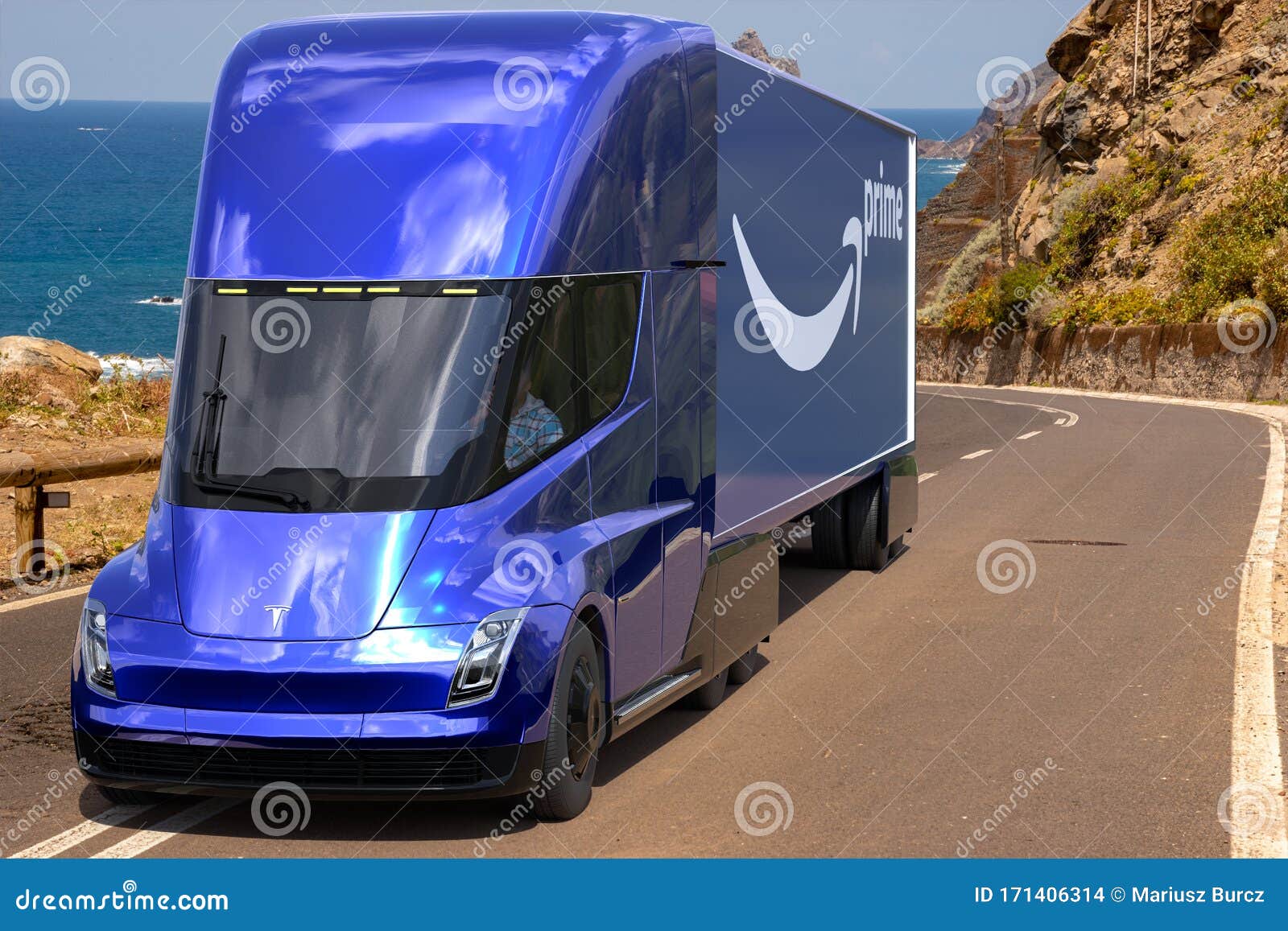 Tesla Semi Truck With A Semi Trailer With The Amazon Prime Logo Editorial Stock Image Image Of Autobahn Generator