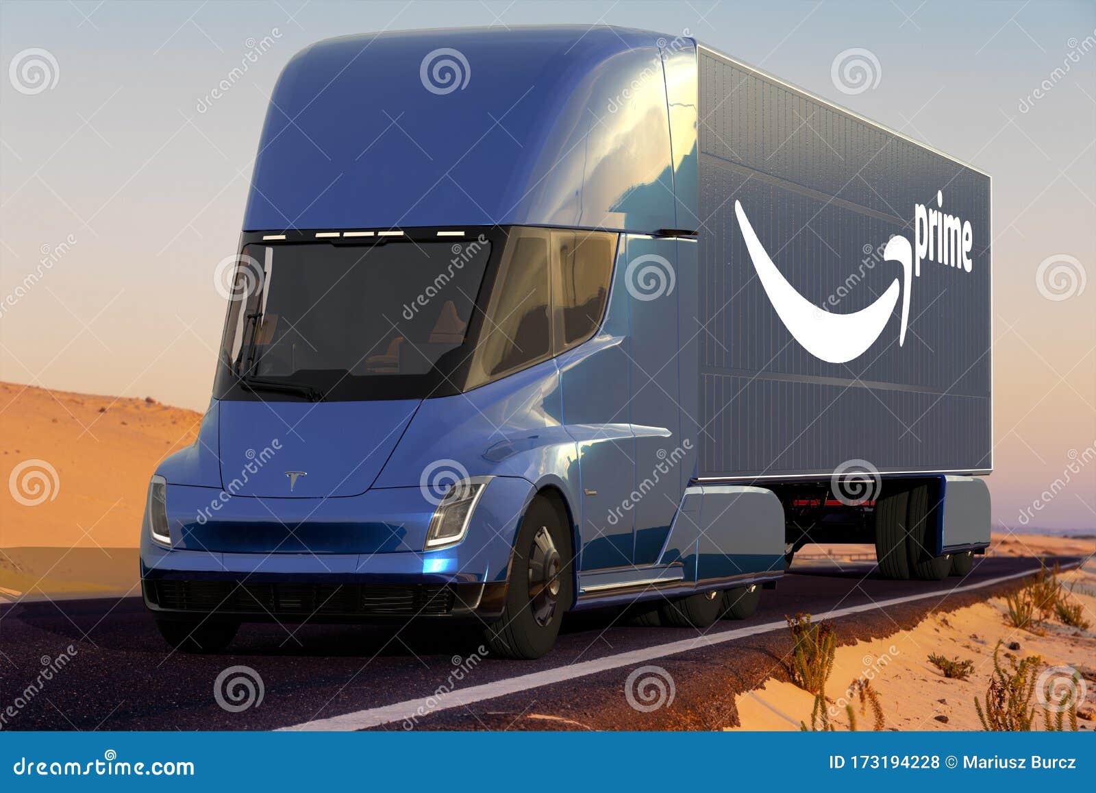 Tesla Semi Truck With A Semi Trailer With The Amazon Prime Logo Editorial Stock Photo Image Of Business Self