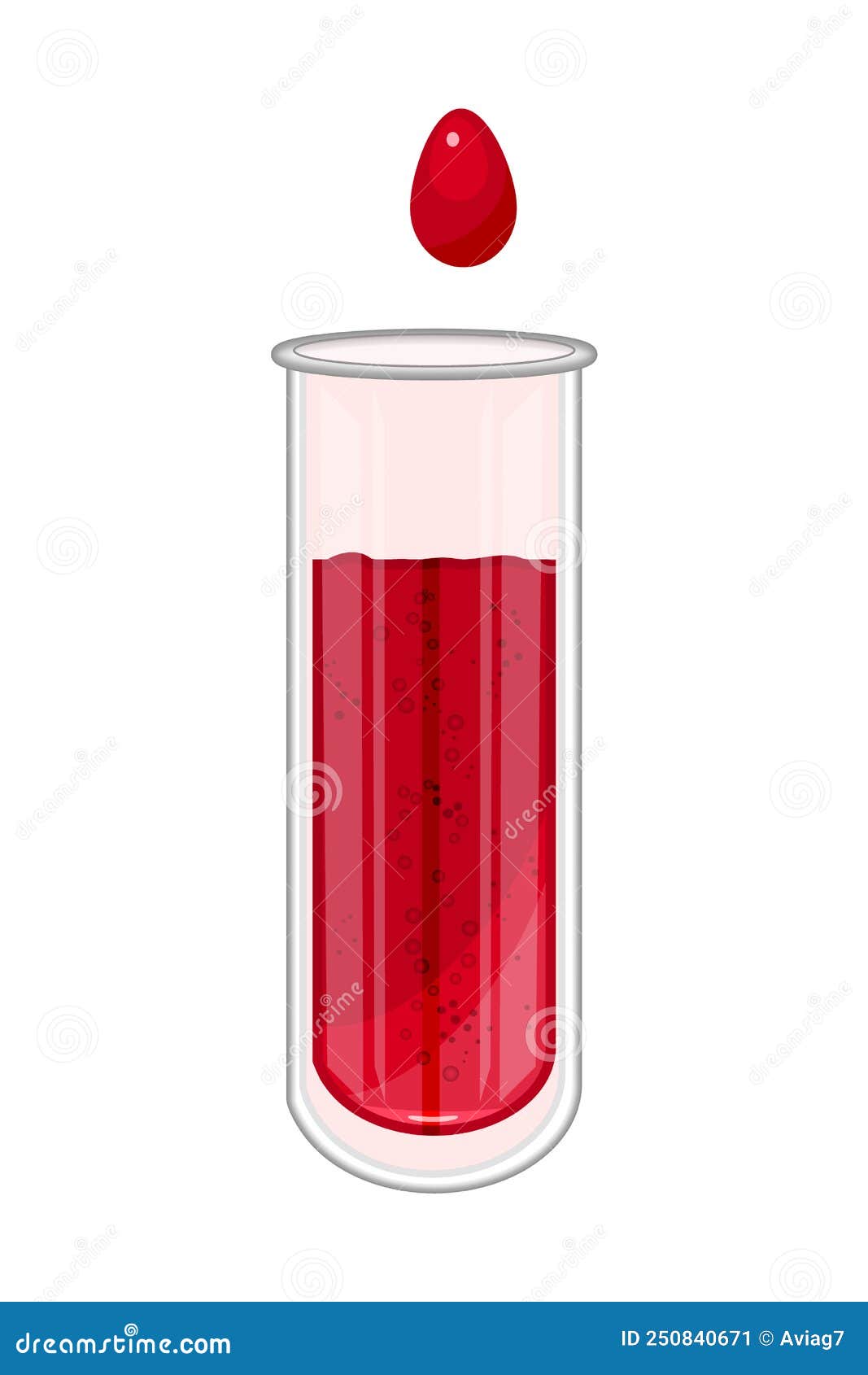 Test Tube with Blood Drop Isolated on White Background. Medical and