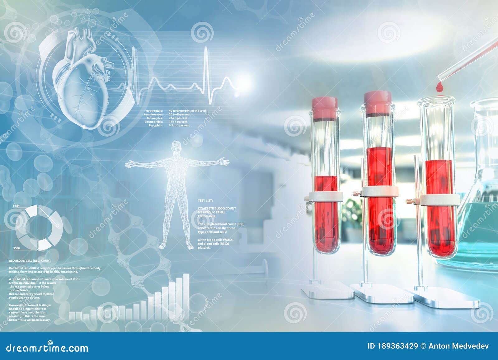 test tubes in medical clinic - blood test for aspartate aminotransferase or phosphorus, medical 3d  with creative