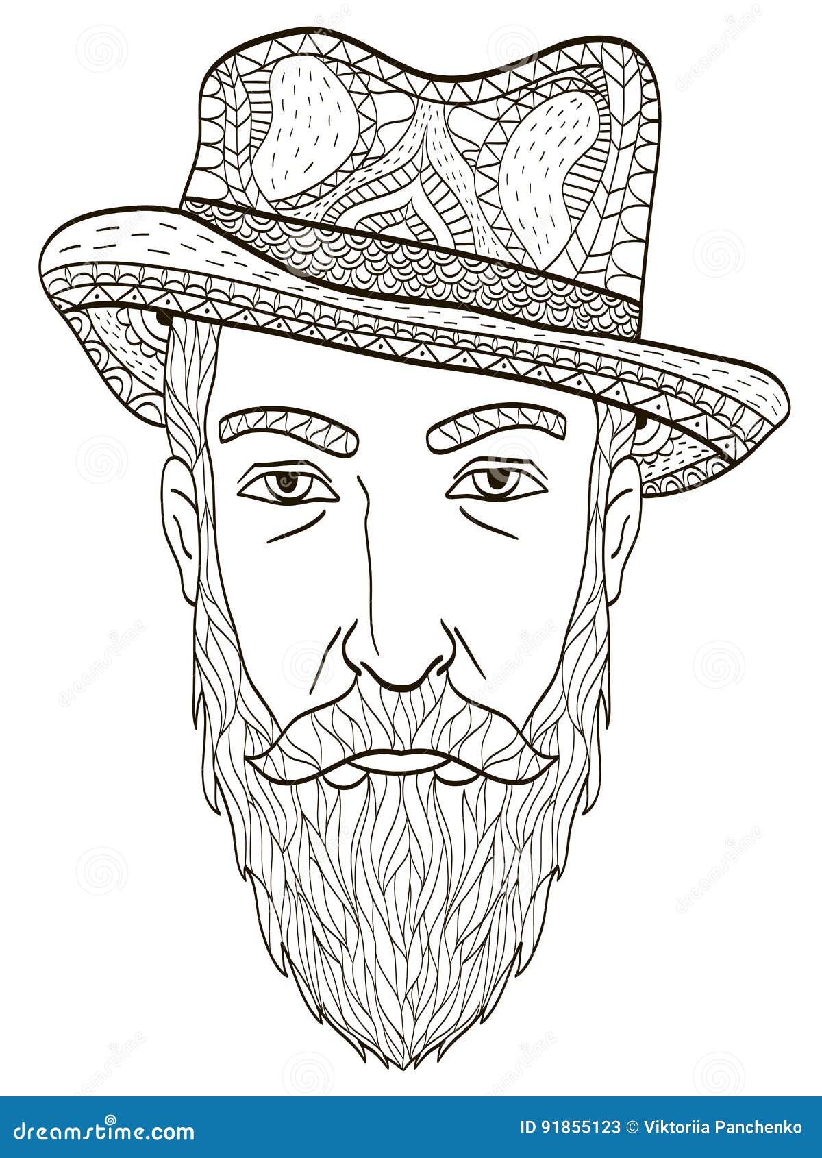Testa di un uomo anziano con un vettore del libro da colorare della barba per gli adulti