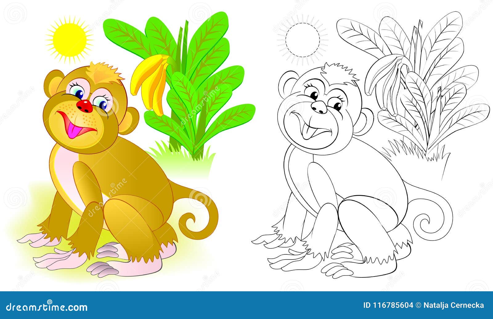 Vetores de Macaco Bonito Dos Desenhos Animados Colorir Ilustração