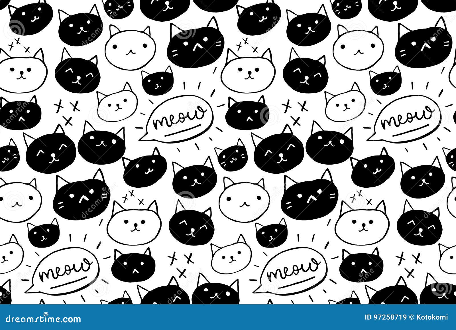 padrão sem emenda de vetor com mão desenhar gatos texturizados no gráfico.  fundo infinito preto e branco. 9532933 Vetor no Vecteezy