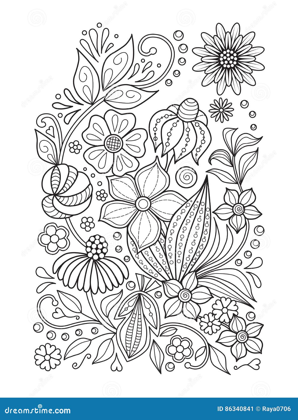 Interior floral da página do livro para colorir. desenho adulto